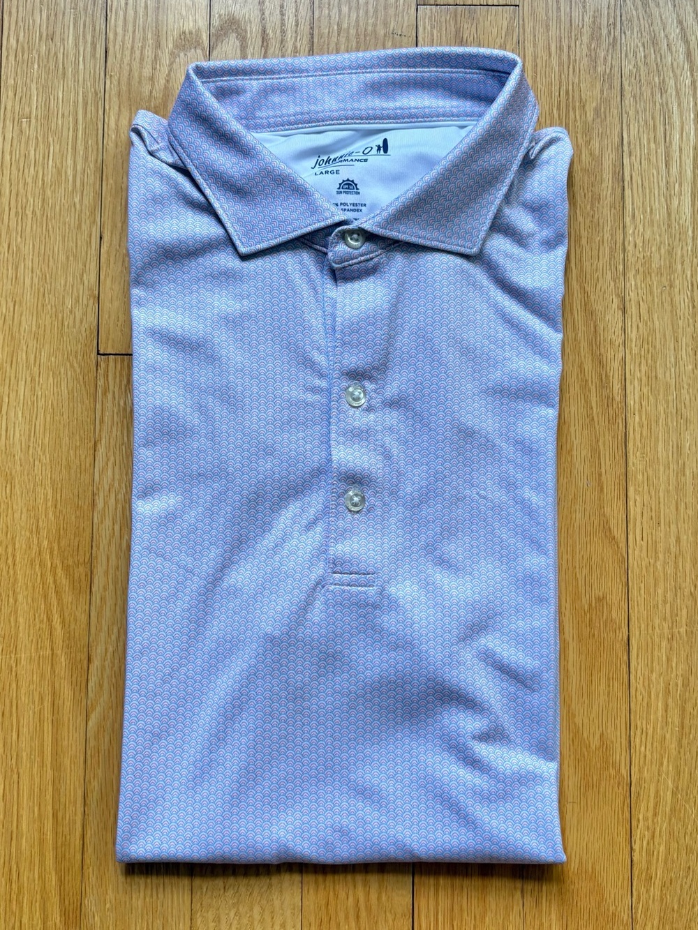 Johnnie-O Men’s Short Sleeve Performance Polo Large Blue Pink Unique Pattern